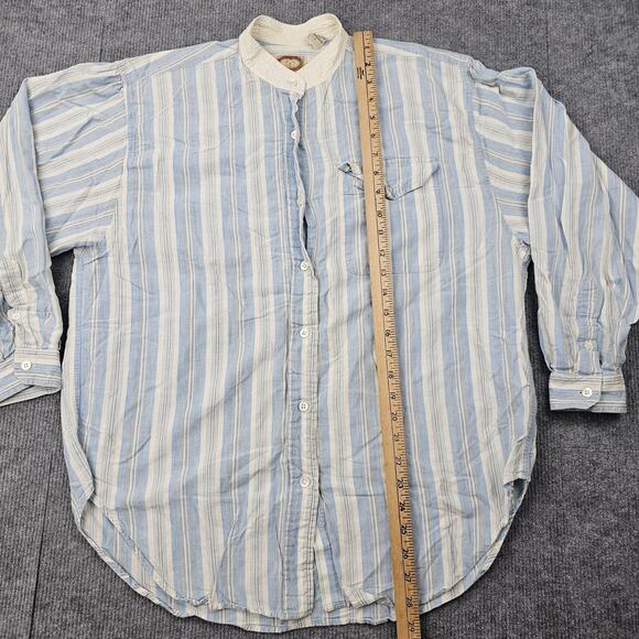 Vintage Banana Republic Shirt Mens Large Blue Striped Mandarin Collar Cali 90s - Picture 2 of 7